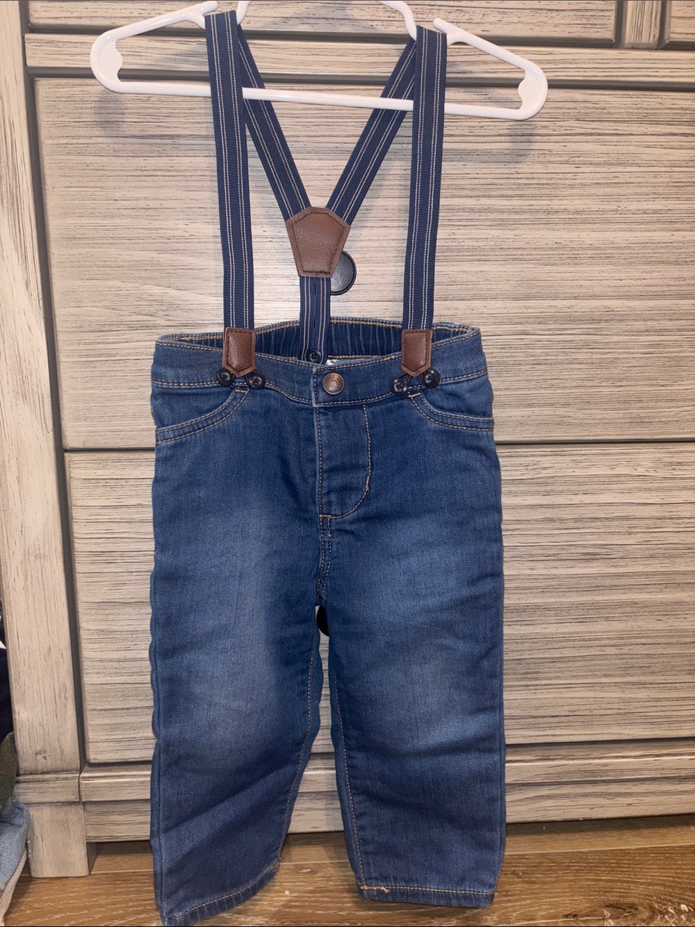 OshKosh B'gosh Knit Denim Jeans with Navy Striped Suspenders
